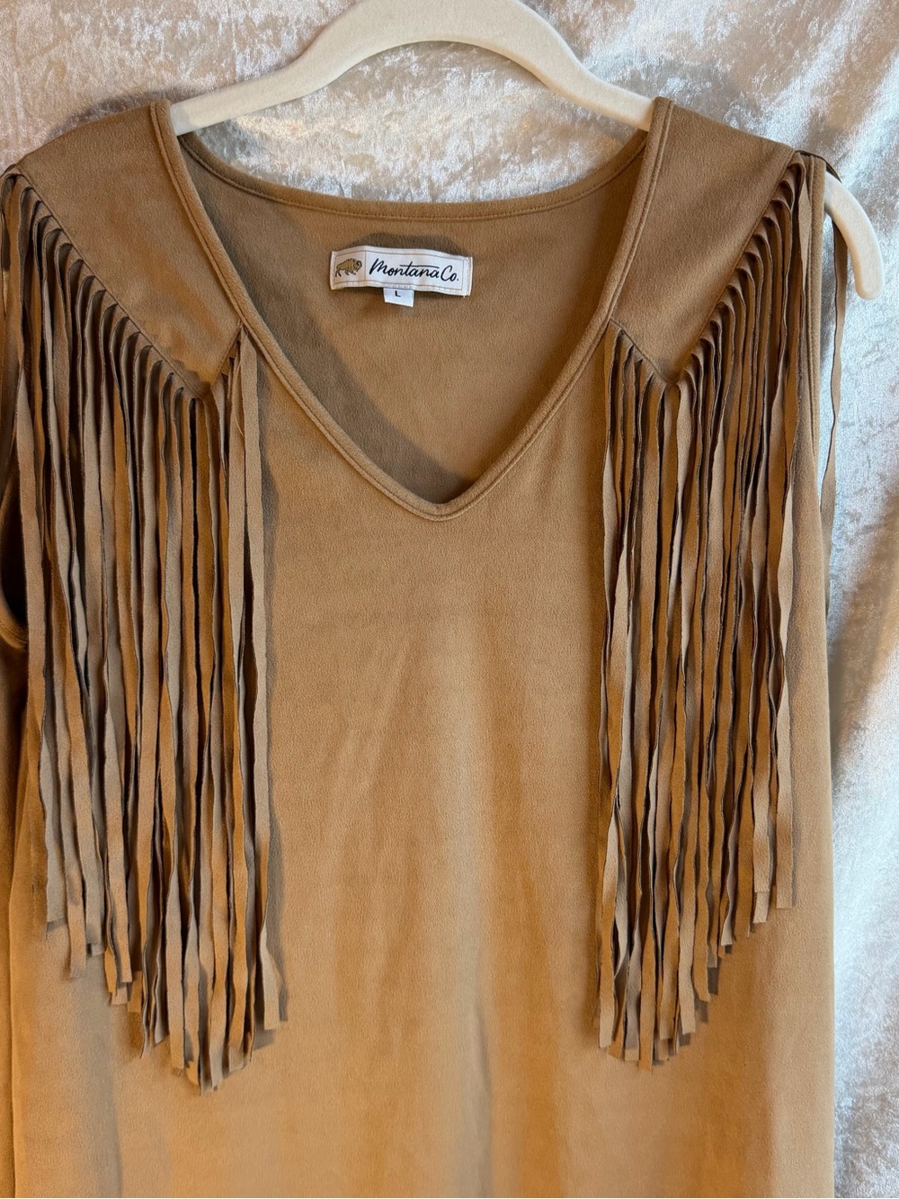 Montana Co. Tan Suede Fringe Western Midi Dress Size L - Picture 2 of 7